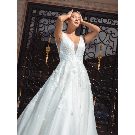 Robe-coupe-en-A-à-bretelle-Promarried-17172-Blanc