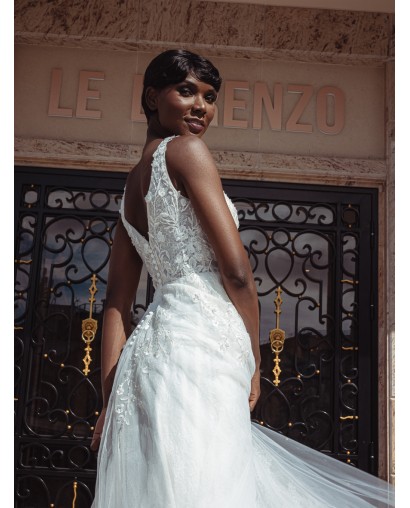 Robe de mariée empire en tulle 22210 IVORY