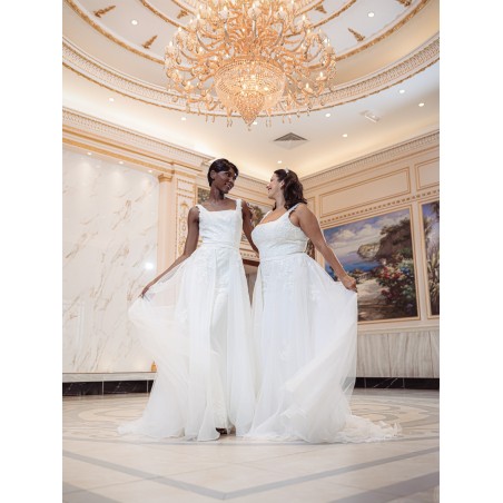 Robe de mariée forme fourreau avec sur-jupe Promarried 22215 IVORY