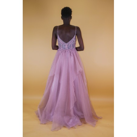 Robe longue évasée brides perlées promarried rose