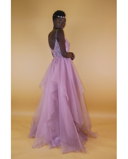 Robe longue évasée brides perlées promarried rose