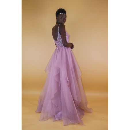 Robe longue évasée brides perlées promarried rose