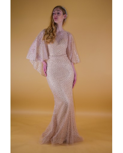 Robe longue coupe sirène perles nacrée