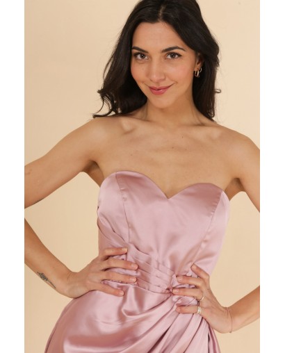 Robe de soirée satinée rose bustier coupe fourreau avec une fente Promarried
