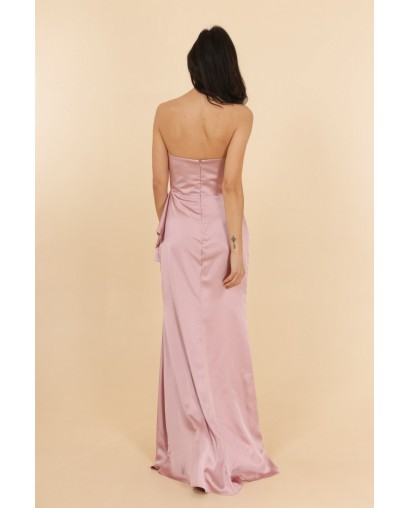 Robe de soirée satinée rose bustier coupe fourreau avec une fente Promarried