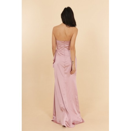 Robe de soirée satinée rose bustier coupe fourreau avec une fente Promarried