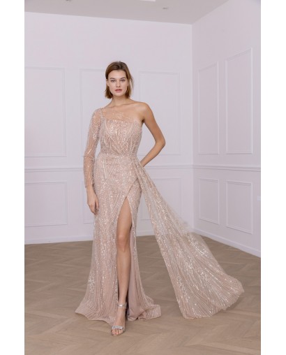 Robe fourreau asymétrique champagne promarried