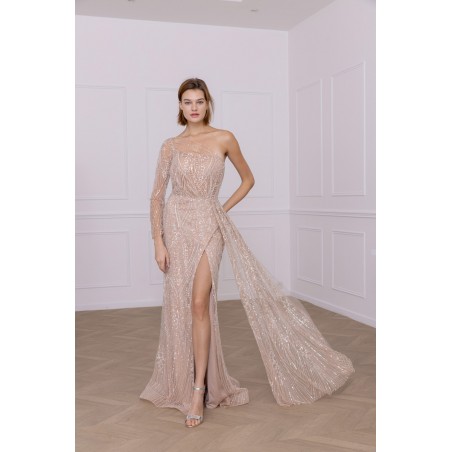 Robe fourreau asymétrique champagne promarried