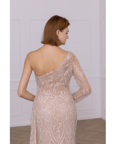 Robe fourreau asymétrique champagne promarried