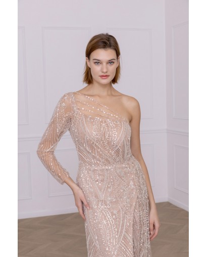 Robe fourreau asymétrique champagne promarried