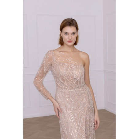 Robe fourreau asymétrique champagne promarried