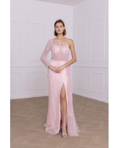 Robe fourreau asymétrique rose promarried