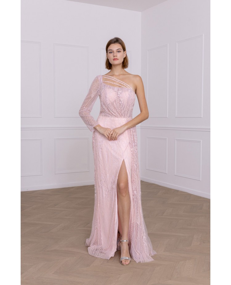 Robe fourreau asymétrique rose promarried
