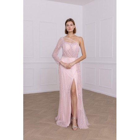 Robe fourreau asymétrique rose promarried