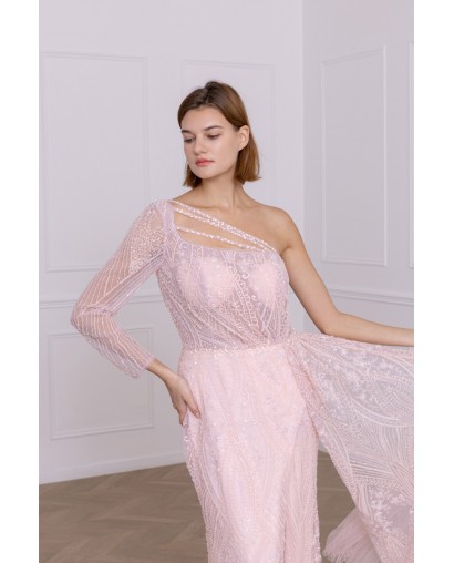 Robe fourreau asymétrique rose promarried