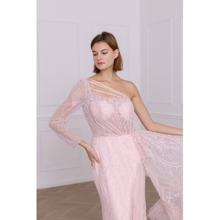 Robe fourreau asymétrique rose promarried