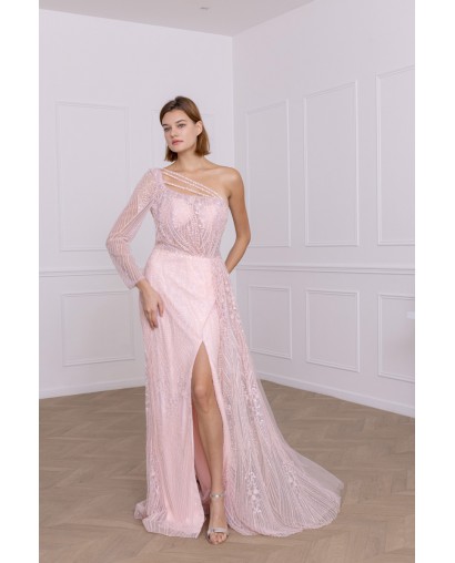 Robe fourreau asymétrique rose promarried
