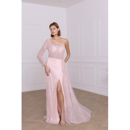 Robe fourreau asymétrique rose promarried