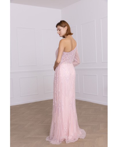 Robe fourreau asymétrique rose promarried