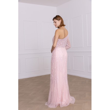 Robe fourreau asymétrique rose promarried