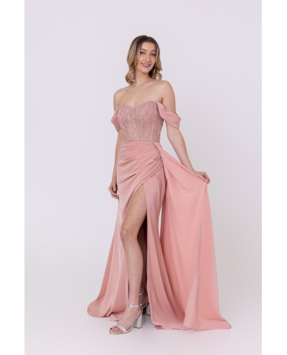 Robe de soirée rose bustier coupe fourreau avec une fente Promarried