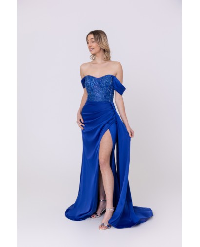 Robe de soirée bleu royale bustier coupe fourreau avec une fente Promarried