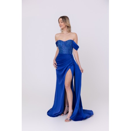 Robe de soirée bleu royale bustier coupe fourreau avec une fente Promarried