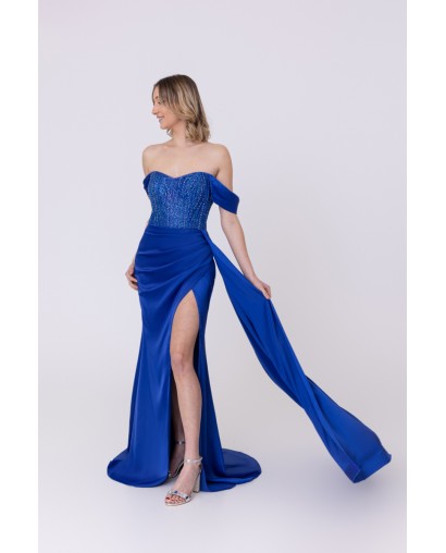 Robe de soirée bleu royale bustier coupe fourreau avec une fente Promarried