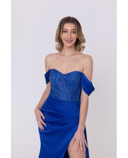 Robe de soirée bleu royale bustier coupe fourreau avec une fente Promarried
