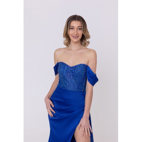 Robe de soirée bleu royale bustier coupe fourreau avec une fente Promarried