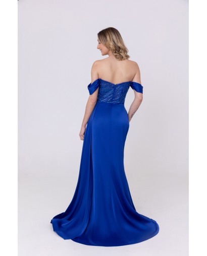 Robe de soirée bleu royale bustier coupe fourreau avec une fente Promarried