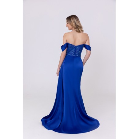 Robe de soirée bleu royale bustier coupe fourreau avec une fente Promarried
