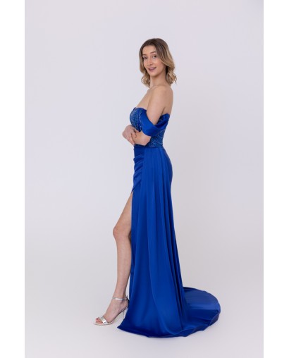 Robe de soirée bleu royale bustier coupe fourreau avec une fente Promarried