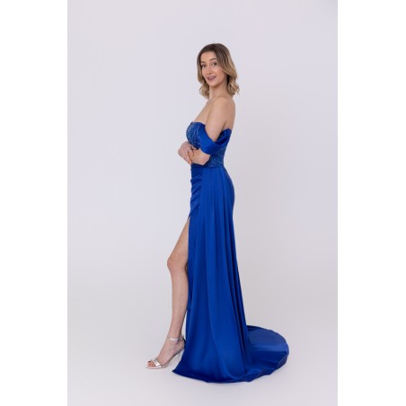 Robe de soirée bleu royale bustier coupe fourreau avec une fente Promarried