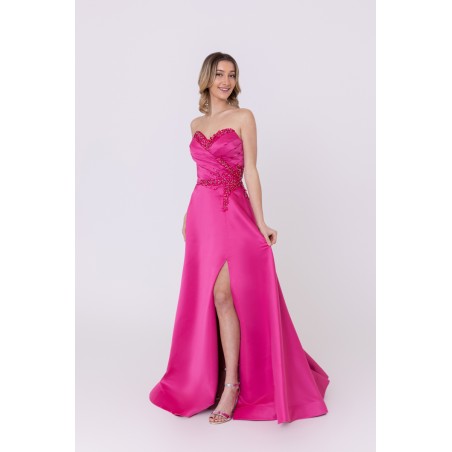 Robe de soirée bleu fuchsia bustier coupe évasée avec une fente Promarried