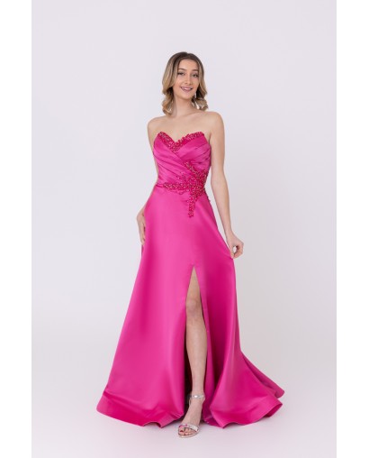 Robe de soirée bleu fuchsia bustier coupe évasée avec une fente Promarried