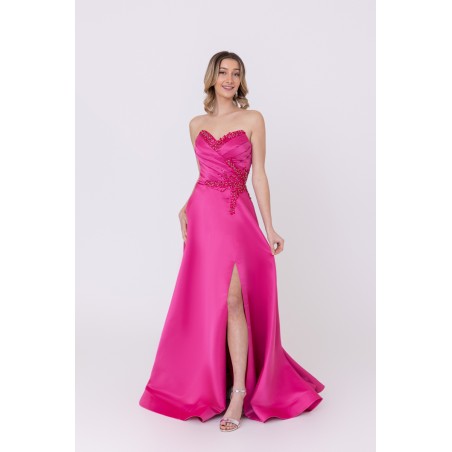 Robe de soirée bleu fuchsia bustier coupe évasée avec une fente Promarried