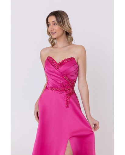 Robe de soirée bleu fuchsia bustier coupe évasée avec une fente Promarried