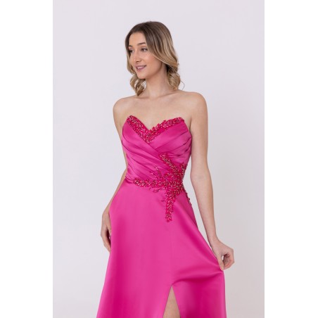 Robe de soirée bleu fuchsia bustier coupe évasée avec une fente Promarried