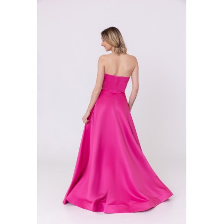 Robe de soirée bleu fuchsia bustier coupe évasée avec une fente Promarried