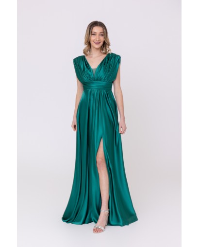 Robe de soirée évasée en satin vert Promarried