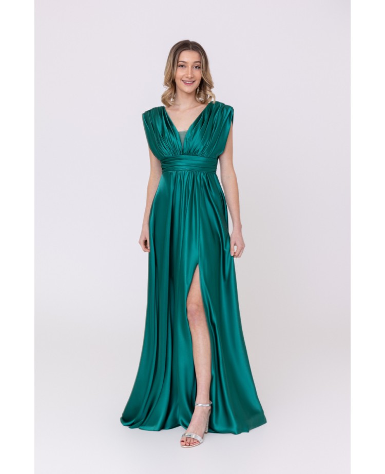 Robe de soirée évasée en satin vert Promarried