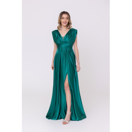 Robe de soirée évasée en satin vert Promarried