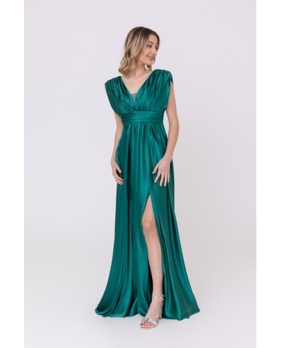 Robe de soirée évasée en satin vert Promarried