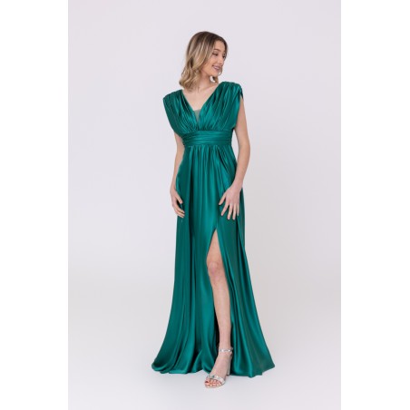 Robe de soirée évasée en satin vert Promarried