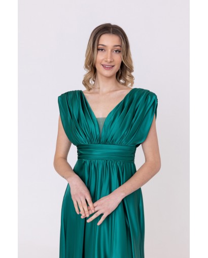 Robe de soirée évasée en satin vert Promarried