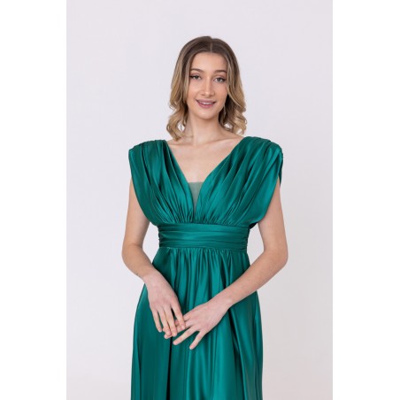 Robe de soirée évasée en satin vert Promarried