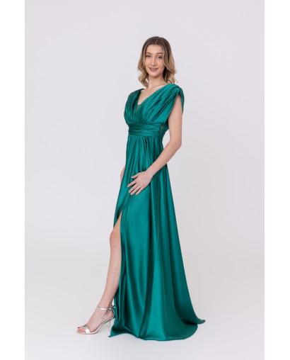 Robe de soirée évasée en satin vert Promarried