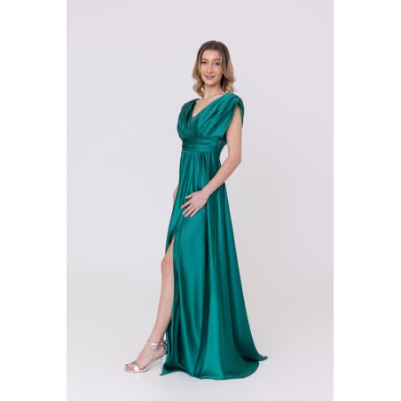Robe de soirée évasée en satin vert Promarried