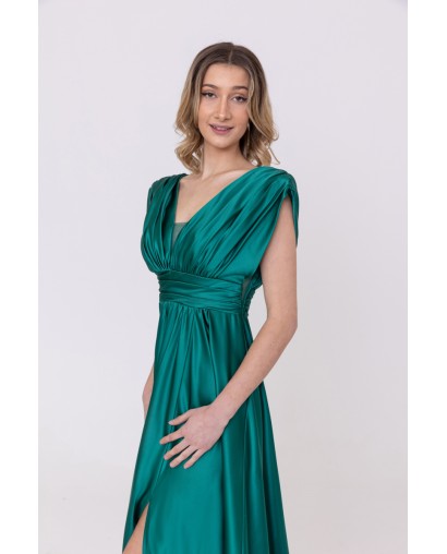 Robe de soirée évasée en satin vert Promarried